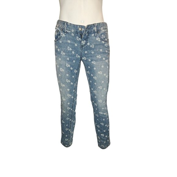 Free People Ditsy Flower Floral Denim Jeans Casual Low-Rise Ankle Women 26 - Picture 3 of 11